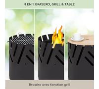 Crown 3-en-1 brasero Ø 46 cm résistant à l'eau et au gel, plaque de cuisson, grille, plateau en bambou