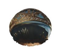 Crown Bonnet de douche vintage pour femme double couche épais réutilisable imperméable avec bande élastique lavable pour homme et femme Spa Salon