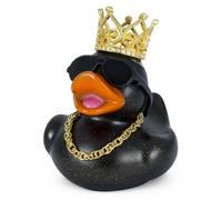 Crown Duck Décoration de tableau de bord de voiture, canard en caoutchouc noir avec paillettes, couronne dorée, lunettes de soleil et collier, décoration de Noël à faire soi-même pour voiture, maison