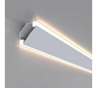 Crown Moulding Couvercle diffuseur de lumière LED - Décoration de plafond en aluminium blanc de 2 m pour éclairage indirect et rail de rondelle murale, design double couvercle