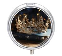 Crown Pilulier vintage avec miroir, 3 compartiments, portable, rond, pilulier hebdomadaire, pour poche ou sac à main, médicaments quotidiens