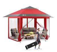 CROWN SHADES Tonnelle escamotable de 30,5 x 30,5 cm avec moustiquaires, verrouillage central breveté, tonnelle portable à 6 côtés, tissu enduit d'argent 300D résistant aux UV, tente d'auvent