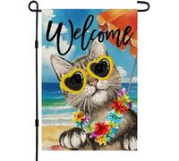 CROWNED BEAUTY Drapeau de jardin d'été Chat Double Face Pouces Petit Saisonnier Bienvenue Yard Décoration Extérieur Po