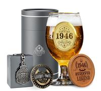 CROWNLY CRYSTAL® 1946 Cadeau 80 Ans Homme Verre à Bière Personnalisé Anniversaire Décoration Idée Cadeau Grand-Père Papi Oncle Original