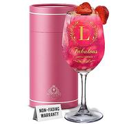 CROWNLY CRYSTAL Verres à vin personnalisés cadeaux d'anniversaire pour femmes âgées, marraines petit coffret cadeau motif choses roses (L)