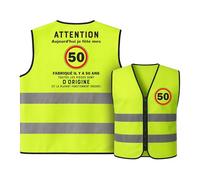 CROWNLY® Gilet Jaune 50 Ans Homme et Femme Cadeau Anniversaire 50 Ans Humour et Rigolo Gilet de Sécurité Fluorescent Haute Visibilité pour Déguisement Fête et Utilisation Routière Voiture Moto