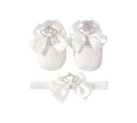 Crowns Bowknot Princess Shoes and Headband Set for 0-6 months Baby Soft Cotton Polyester Blend Soft Baby Footwear sophisticated Child Girl Footwear, blanc, Taille unique