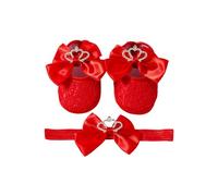 Crowns Bowknot Princess Shoes and Headband Set pour bébé de 0 à 6 mois Coton Mélange de polyester, Rouge, Taille unique