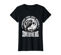 Crows Before Bros soutient Votre Meurtre Local | Funny Gothic T-Shirt Graphique avec Valeur, Femme, Noir, L