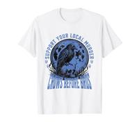 Crows Before Bros soutient Votre Meurtre Local | Funny Gothic T-Shirt Graphique avec Valeur, Homme, Blanc, M