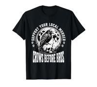 Crows Before Bros soutient Votre Meurtre Local | Funny Gothic T-Shirt Graphique avec Valeur, Homme, Noir, S