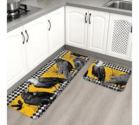 Crows Lot de 2 tapis de cuisine doux pour sol, motif oiseau noir, vintage, gothique, rembourré, lavable, antidérapant pour cuisine, évier, buanderie, salle de bain