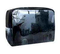 Crows Over Abandon Castle Trousse à cosmétiques pour femme, trousse de toilette de voyage, grande trousse de maquillage en PVC pratique avec fermeture éclair, multicolore, 18.5x7.5x13cm/7.3x3x5.1in,