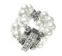 Croyance avec perles artificielles - Bande élastique en acier inoxydable - Unisexe - Paire de bagues crucifix, comme décrit