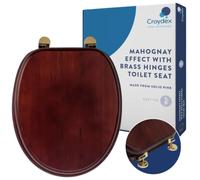 Croydex Abattant WC en Bois Acajou | Forme ergonomique pour plus de confort | Charnières effet laiton | Toutes les ferrures incluses | Abattant WC en bois facile