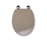Croydex Dorney Flexi-Fix Lunette WC en bois - Charnières réglables avec fixations supérieures et inférieures incluses et charnières chromées antirouille, surface traitée antibactérienne (effet grès)