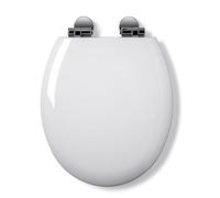 Croydex Fraser Flexi-Fix Abattant WC en bois à fermeture amortie - Charnières à dégagement rapide pour un nettoyage facile avec fixation supérieure ou inférieure et surface lisse blanche brillante