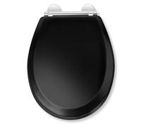 Croydex Lene Flexi-Fix Abattant WC à fermeture amortie Noir mat - Bouton de libération rapide pour un nettoyage facile et charnières réglables pour s'adapter à toutes les toilettes standard avec