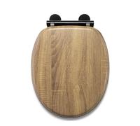 Croydex Ontario Lunette WC en bois à fermeture amortie - Libération rapide pour un nettoyage facile et charnières réglables avec fixations supérieures et inférieures, surface de siège antibactérienne