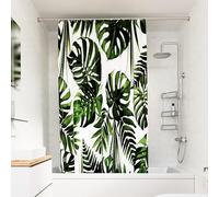 Croydex Rideau de Douche Motif Feuilles botaniques Vertes - 100% Polyester avec Ourlet lesté, Lavable en Machine et revêtement Hydrofuge Proseal 1800 x 1800 mm