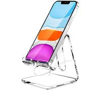 Crpich Support de téléphone Portable en Acrylique Transparent pour Bureau, Compatible avec Phone15 14 13 Pro Max Mini 12 11 Plus SE, Switch, Smartphone Android, Tablette, Accessoires de Bureau