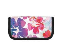 CRPPSYYR Trousse à crayons en toile avec motif cœurs colorés arc-en-ciel, Imprimé floral hawaïen, Taille unique, Pochette à monnaie