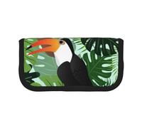 CRPPSYYR Trousse à stylos en toile avec imprimé caniche violet à pois, Oiseau tropical feuilles, Taille unique, Pochette à monnaie