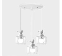 CRRONG Lampe Suspendue Moderne En Forme D'Oiseau Avec Cylindre En Verre Transparent, Luminaire Suspendu À 3 Lampes, Rail Côtier Linéaire, Lustre Rond Blanc Nordique Pour Cuisine, Îlot, Salle À Manger,