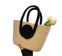 CRRONG Sac Paille Sac À Main Tressé Corde De Coton Sac À Main Femme Sac À Main Mode Sac À Main Wild-Blanc Cassé avec Noir