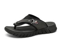 CRRONG Sandales tendance pour hommes, tongs orthopédiques confortables avec soutien de la voûte plantaire, tongs en cuir durable pour hommes, pour pieds plats et douleurs au talon(Black,41 EU)