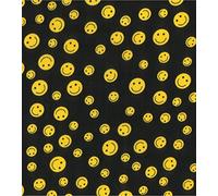 CRS Fur Fabrics Tissu en Polycoton imprimé-Motif Smileys Jaunes sur Fond Noir-1 m-110 cm x 100 cm, Multicolore, 1Mtr 110cmx100cm