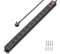CRST 12-Outlet Metal Mountable Power Strip, 2100 Joules Heavy Duty Surge Protector Power Strip 6ft Long Cord with Flat Plug,Wide Spaced Outlets for Industrial Garage Commercial(15A/1875W)