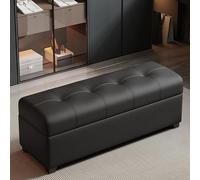 CRSUZSOU Banc de rangement multifonction au bout du lit, étagère à chaussures multifonction avec siège rembourré, banc d'armoire, banc à chaussures à langer multifonctionnel (noir, 90 cm)