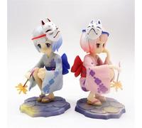 CRTAQRDCO Lot de 2 figurines Remu Ramu d'enfance Re:0 - Kimono - Position accroupie - Jolie figurine REM RAM - Décoration parfaite pour un bureau - Unisexe - Pour les fans de collection