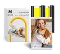 CRTBOTW Compatible avec les imprimantes photo Amber M100/M200 4 x 6, lot de 80 feuilles de papier photo et 2 rubans encreurs, papier photo 10 x 15 cm, protection contre l'eau et l'oxydation