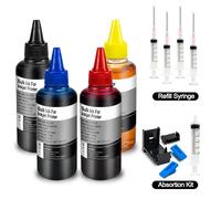CRTBOTW Kit de recharge d'encre à colorant pour imprimante et cartouche Canon HP Epson Brother encre CISS et réservoir écologique d'encre à colorant Compatible rechargeable 4pcs