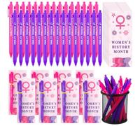 Crtiin Lot de 30 stylos à bille en vrac pour le mois de l'histoire des femmes - Cartes inspirantes pour mars - Mois national de l'histoire des femmes - Décorations de fête internationale de la femme