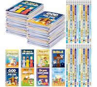 Crtiin Lot de 48 carnets de Pâques comprenant 24 versets de la Bible, 24 crayons pour enfants, cadeaux d'église chrétienne, étudiants, récompenses de salle de arnet religieux, crayons de