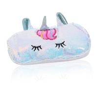 CRTLNYH Trousse à Crayons Licorne,Trousse à Crayons 3d Pour Filles, Paillettes papeterie sac à crayons rangement grande capacité sac à crayons paillettes,Cadeaux De RentréE-20*8.5*5.5CM (argenté)