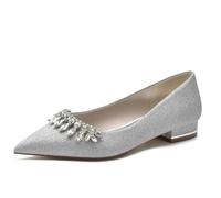 CrtTsks Argent,42 EU,Femme Plat Ballerines Chaussures de Mariée Glitter Slip on Mariage Parti Bride Soiree avec Strass 36-43