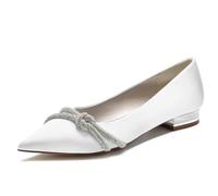 CrtTsks Blanc,36 EU,Femme Ballerines Chaussures de Mariée Plat Slip on Satin Mariage Parti Bride Soiree avec Strass 36-43