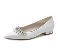 CrtTsks Blanc,39 EU,Femme Plat Ballerines Chaussures de Mariée Glitter Slip on Mariage Parti Bride Soiree avec Strass 36-43