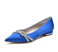 CrtTsks Bleu,38 EU,Femme Ballerines Chaussures de Mariée Plat Slip on Satin Mariage Parti Bride Soiree avec Strass 36-43