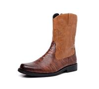 CrtTsks Bottes de Cowboy en Cuir Véritable pour Homme Talon Bloc Carré Bout Western Chaussures,Marron,41 EU