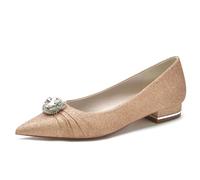 CrtTsks Champagne,41 EU,Chaussures de Mariée Femme Plat Ballerines Slip on Glitter Mariage Parti Bride Soiree avec Strass 36-43