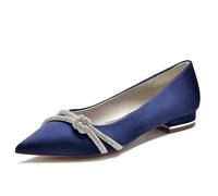 CrtTsks Dark Blue,39 EU,Femme Ballerines Chaussures de Mariée Plat Slip on Satin Mariage Parti Bride Soiree avec Strass 36-43