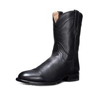 CrtTsks Homme Cuir Véritable Cowboy Bottes Longueur du Mollet Talon Western Enfiler Bout Pointu Chaussures,Noir,43 EU