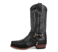 CrtTsks Hommes Chevalier Bottes Western Cowboy Style Bottes D'équitation Broderie Bottes Hautes Grande Taille Chaussures Équestres Vintage Bottes Longues,Noir,44 EU