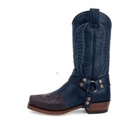 CrtTsks Hommes Chevalier Bottes Western Cowboy Style Bottes D'équitation Broderie Bottes Hautes Grande Taille Chaussures Équestres Vintage Bottes Longues,Bleu,41 EU