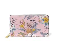 Cru Fleurs Colorées Oiseau Portefeuille Zipper Long Bourse en Cuir Véritable avec Titulaire de la Carte de Crédit pour Téléphone Femmes Fille Hommes